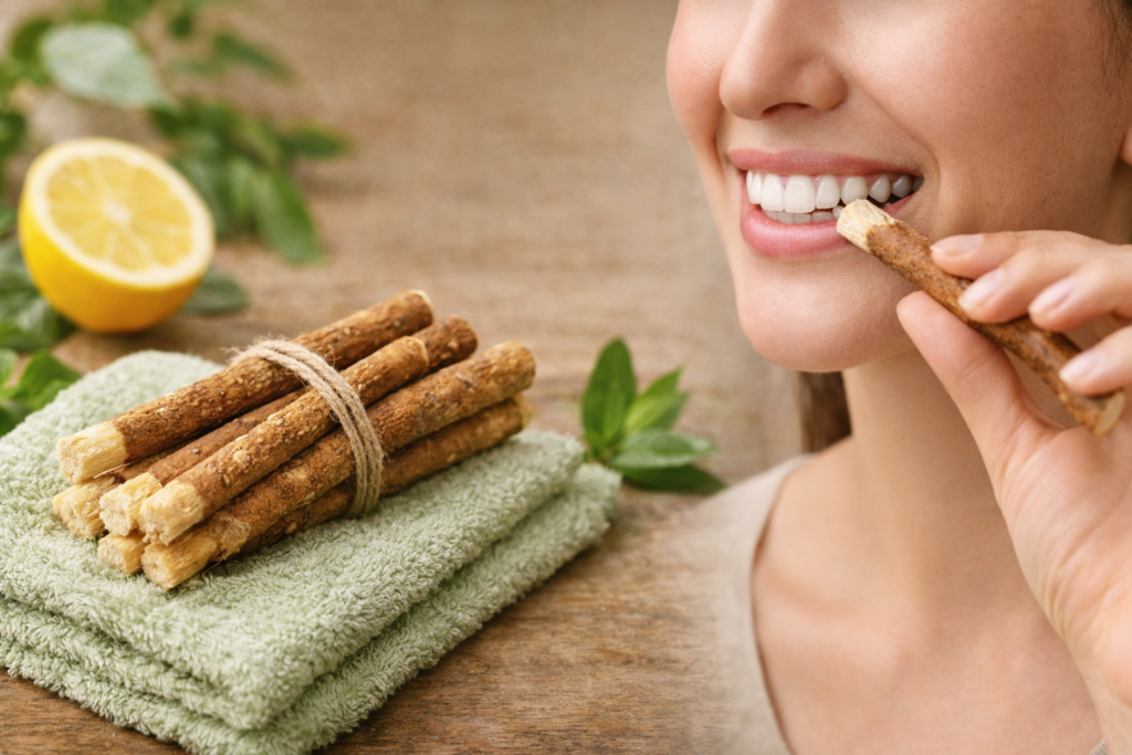 Natural oral care using miswak stick for healthy gums and plaque removal